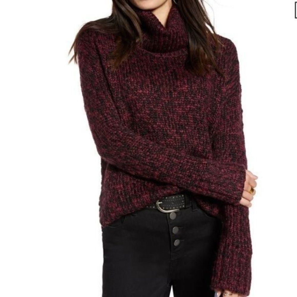TREASURE & BOND Wool Turtleneck Sweater In Burgundy Rhode Combo XS